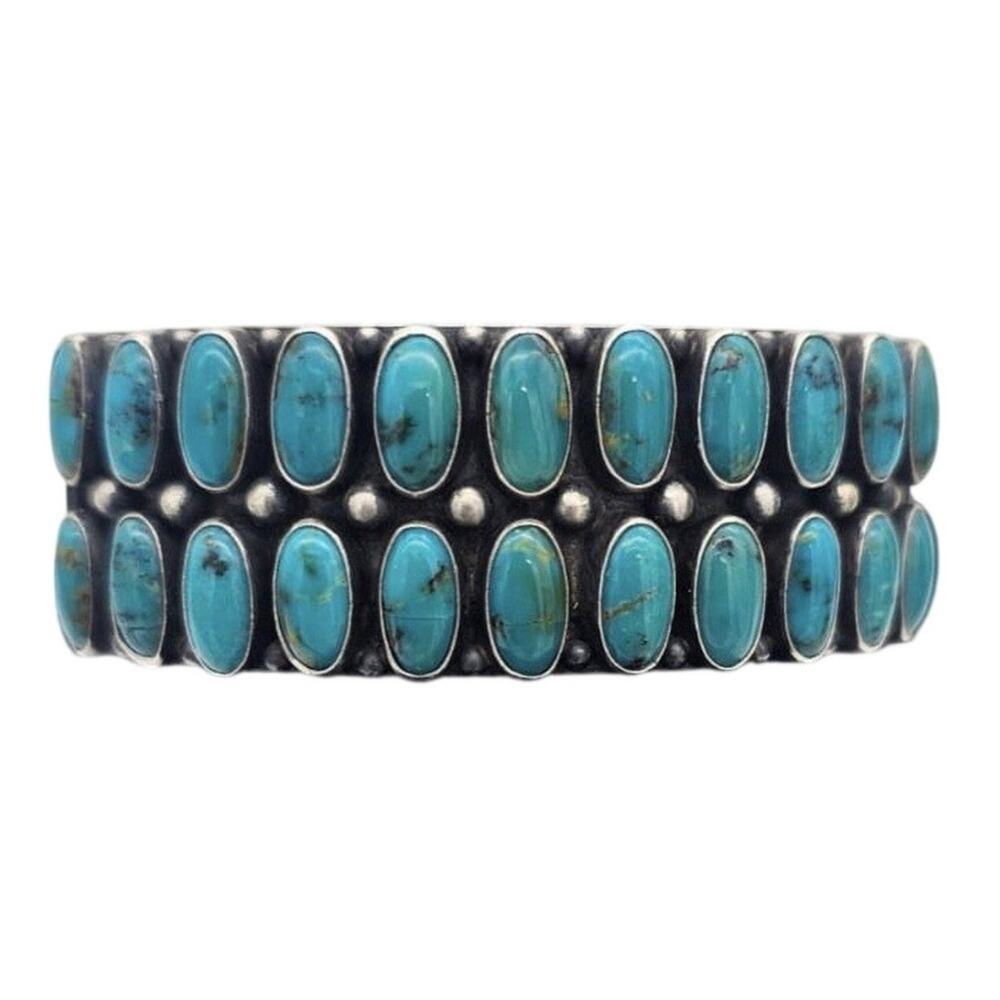 Kirk Smith Navajo Double Row Sterling Silver & Turquoise Cuff Bracelet Rare 118g